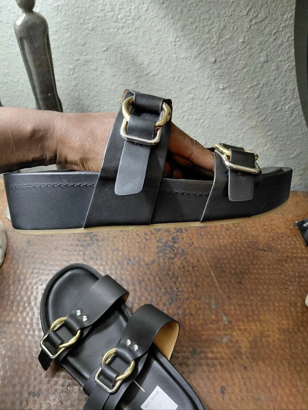 Dolce Vita Sz. 10 Cici Black Stella Buckled Platform Slide Sandals